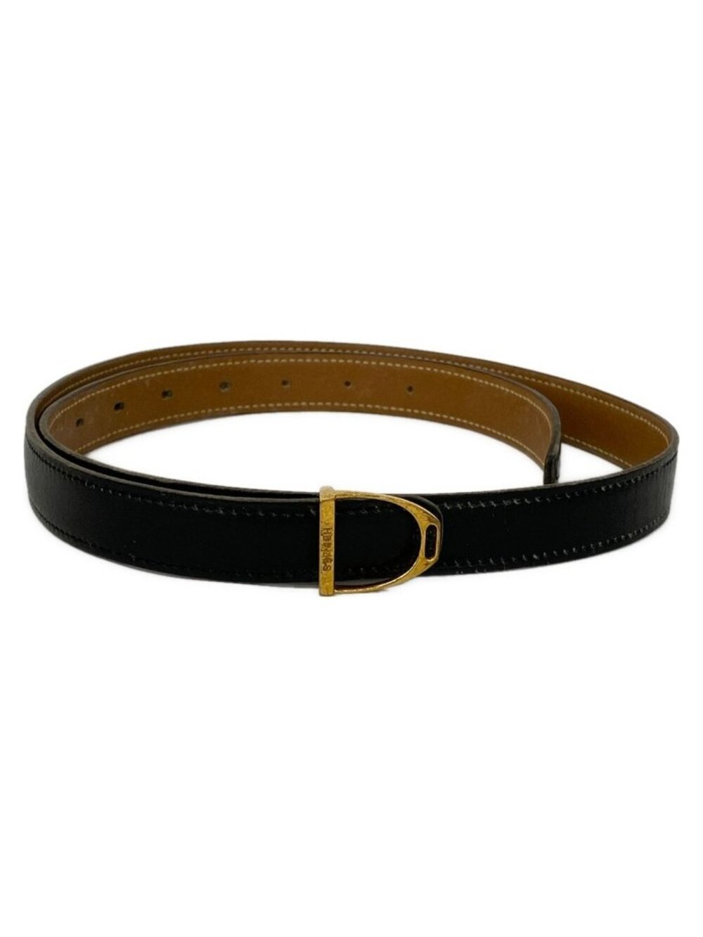 Hermes Belt Etrier Black Brown Leather